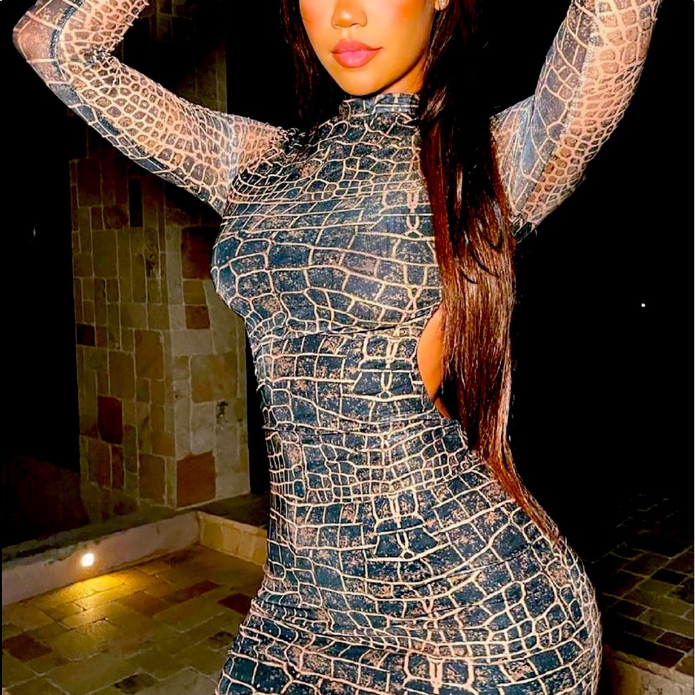 Mel mesh mini dress- Brown combo very comfortable and stretchy size XS